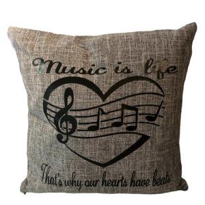 Hand Crafted | "Music is life" Throw Pillow Case